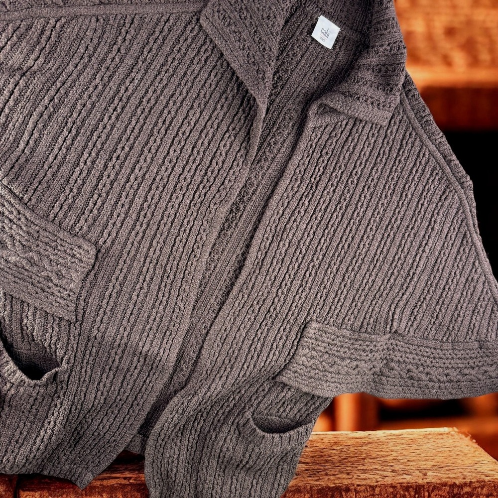 Cabi Cardigan Cape Sweater XS/S‎ Brown Cable Knit Open Front Pockets Boho Ribbed